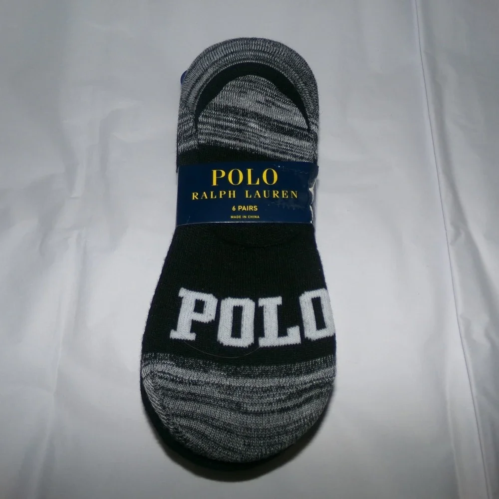 Polo Ralph Lauren 6 Pair No Show Liner Socks Black Grey Space Dye Logo Womens